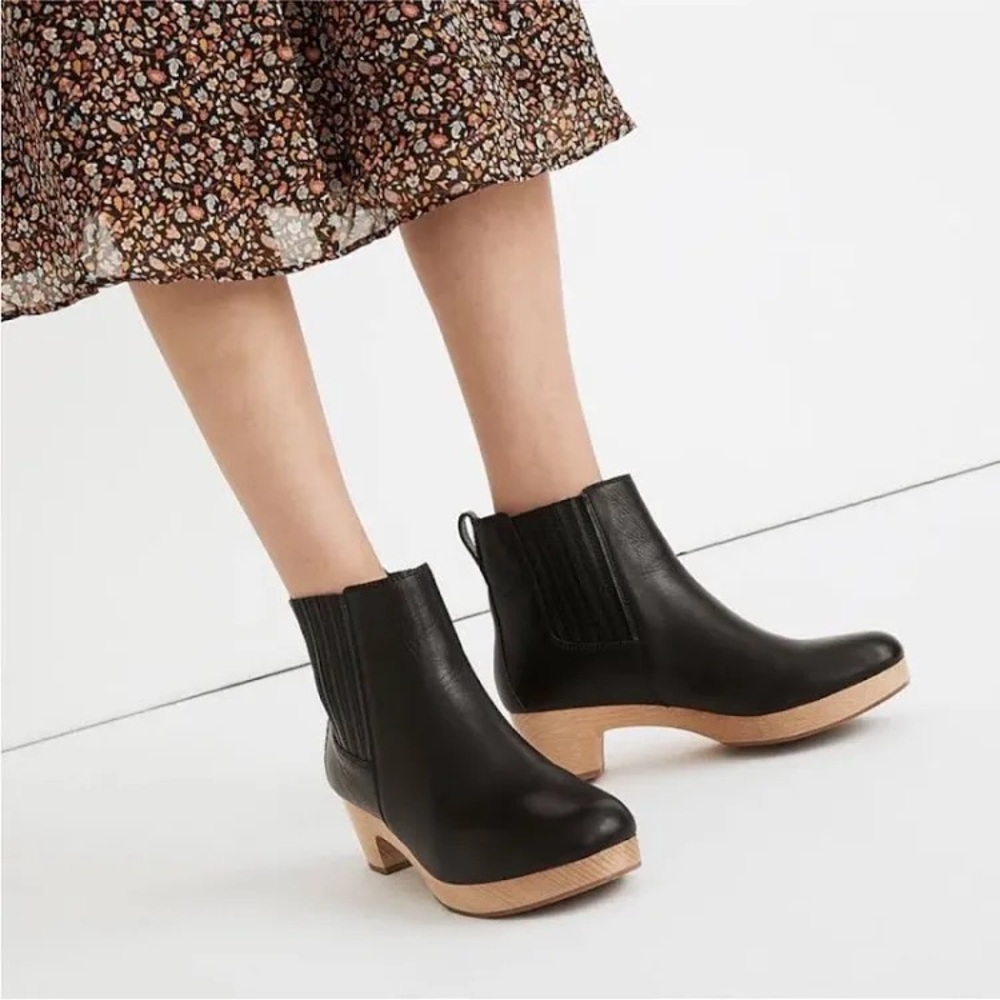 Madewell Black Leather Ankle Clog Boots